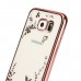 Samsung Galaxy J7 - Secret Garden Floral and Butterfly Bling Rhinestone Electroplated Clear Soft TPU Protective Phone Cover Case - Rose Gold and White Flower